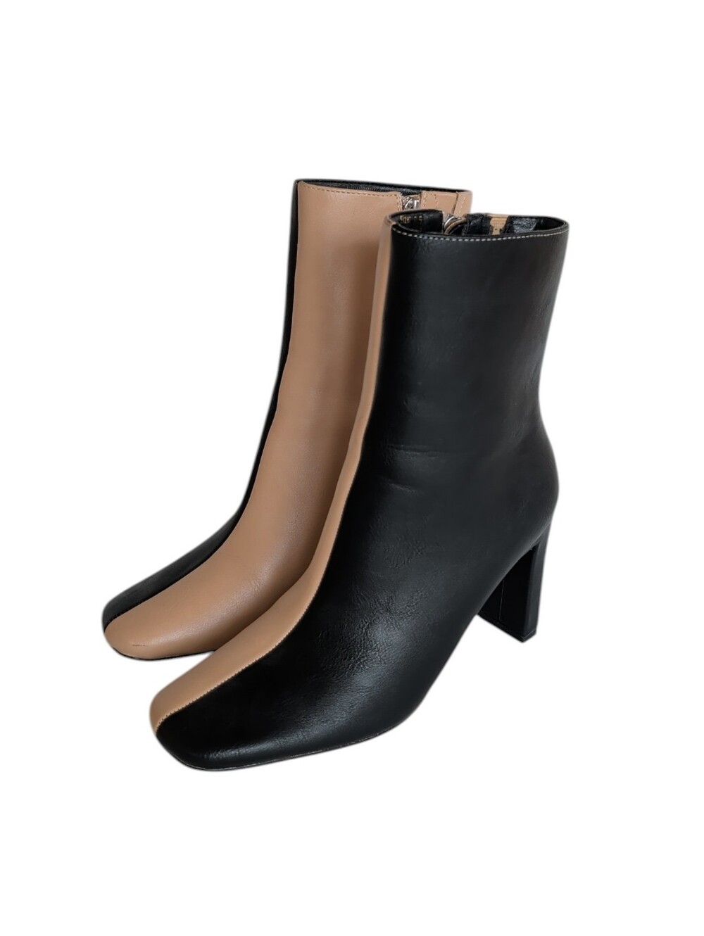 NY & Co. Two Tone Zippered Heeled Ankle Booties 6.5 Black Tan/Beige